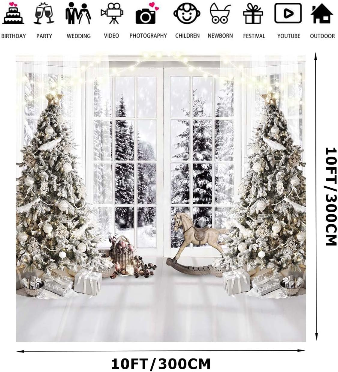 White Christmas Backdrops for Photography Christmas Background Winter Backdrop Cartel De Navidad Para Fotos 10X10FT F107 image number 4