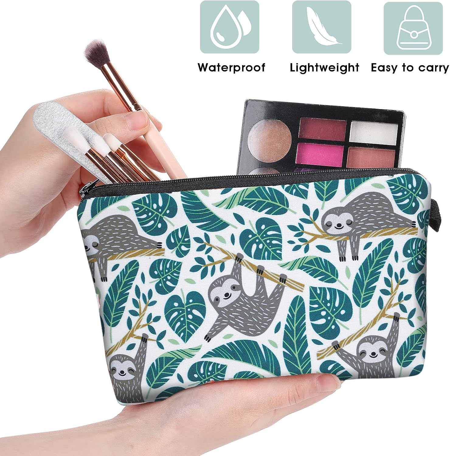 Sibba Canvas Cosmetic Bag Handbag Small Pouch Purse Zipper Pencil Case Toiletry Organizer Storage Beauty Makeup Travel Accessory for Teen Girls, Green Sloth, 21.5 X 14.5 X 1.5 Cm, Bag Organiser image number 5