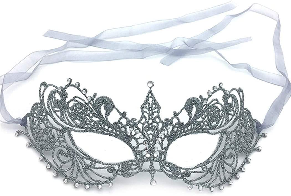 Imapo Masquerade Mask with Rhinestones, Sexy Mardi Gras Masks for Women Lady, Halloween Christmas Cosplay Venetian Party Prom Ball Lace Eye Masks - Silver