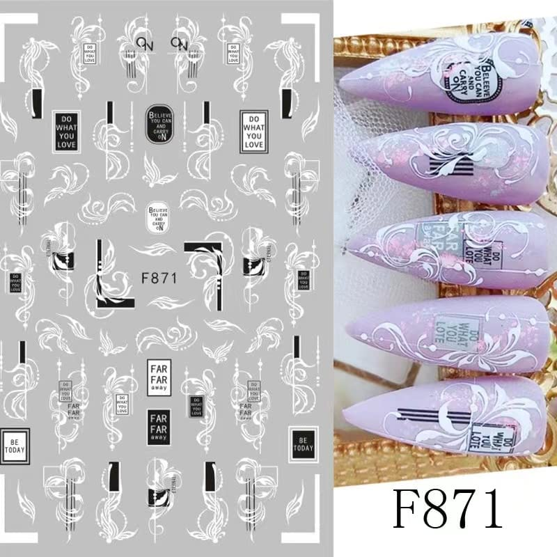 10 Sheets Flower Nail Art Stickers Decals Self-Adhesive Pegatinas U&ntilde;as Spring Floral Black White Blossom Nail Supplies Nail Art Design Decoration Accessories image number 5