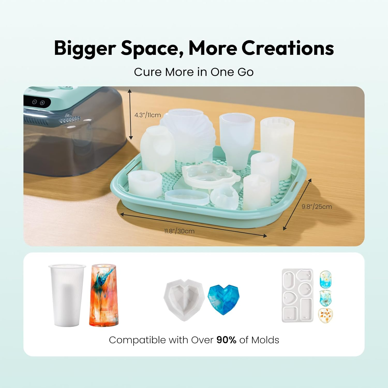 Resiners Resin Curing Machine G3 with UV Resin Light, 2-In-1 Uses, Auto Curing 2H/1Min, Adjustable Temperature & Timer, Resin Dryer with Reversible Base for Epoxy Mold Casting,Jewelry Making,Diy Decor image number 6