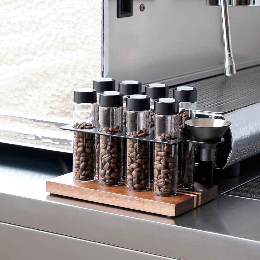 Watchget Coffee Bean Storage with Hopper Woodern Display Rack with 8 Single Dose Coffee Bean Storage Tubes with One-Way Exhaust Valve,B - A image number 4