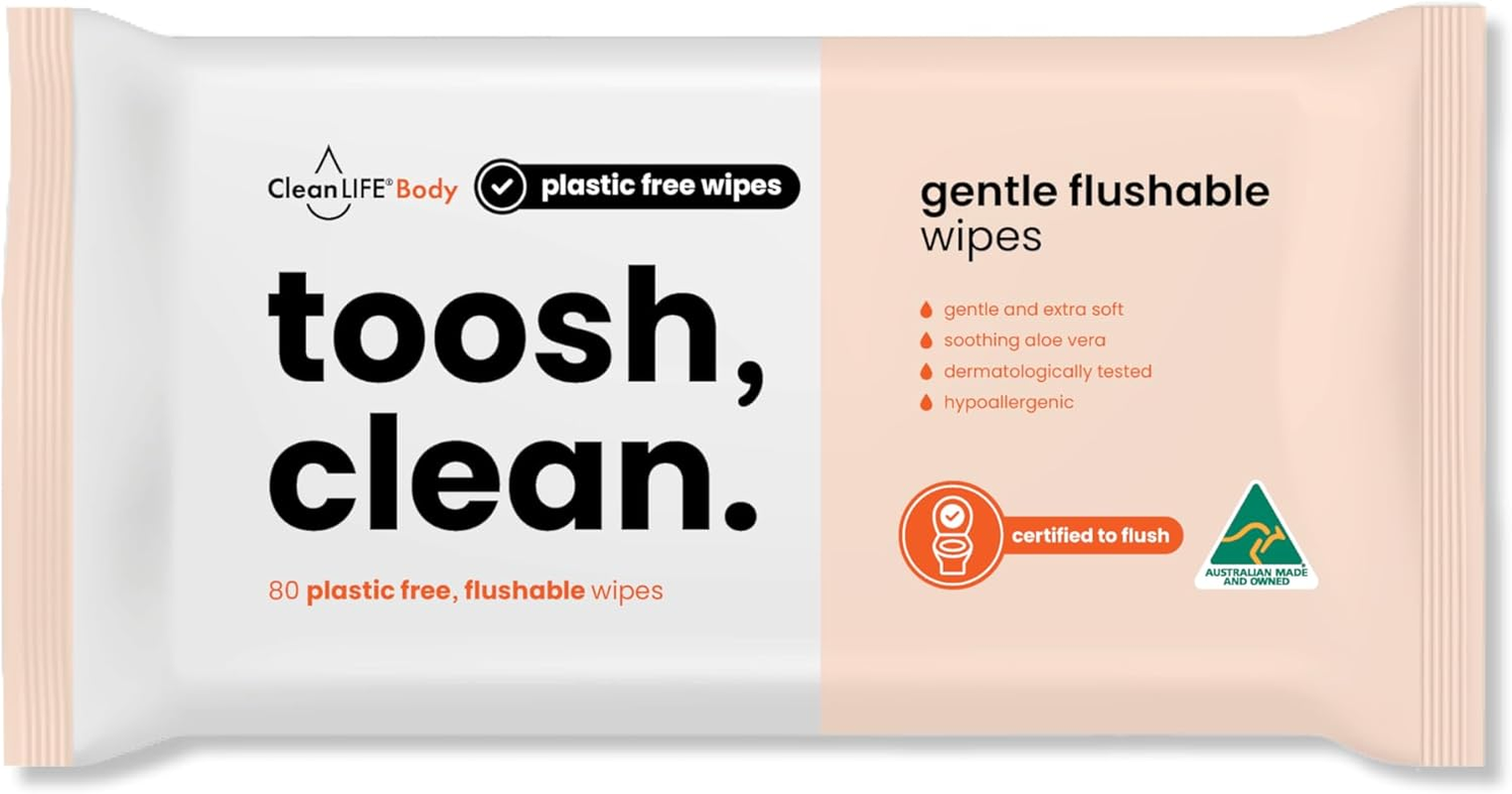 Toosh Clean 80 Flushable Wipes X 12 Packs - Plastic Free, Bio-Degradable, Flushable, Australian Made and Owned image number 1