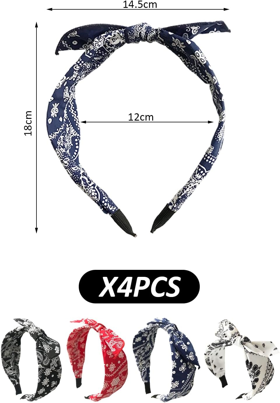 NYGGTYK 4 Pieces Knotted Headbands, White, Red, Navy, Black, Wide Headband, Bow Headband, Women'S Skirt Accessories, Headscarf Bow image number 4