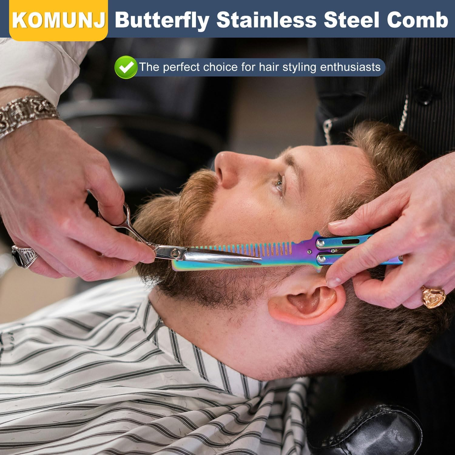 KOMUNJ 1 Piece Butterfly Comb Stainless Steel Foldable Butterfly Comb Pocket Comb Spring Hair Comb for Hair Barber Comb Hair Styling Accessories image number 1