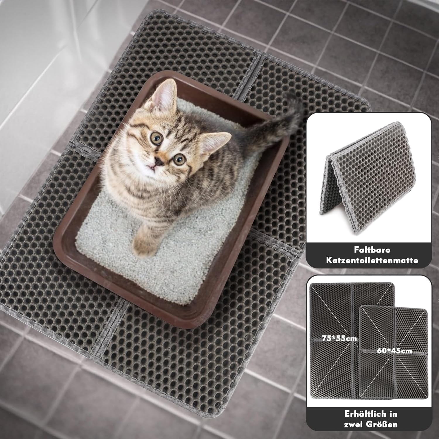 MOCOBO Cat Litter Tray Mat, 75 X 55 Cm, Easy to Clean & Waterproof Cat Litter Mat for Cat Litter, Non-Slip Cat Mat for Indoor Cats