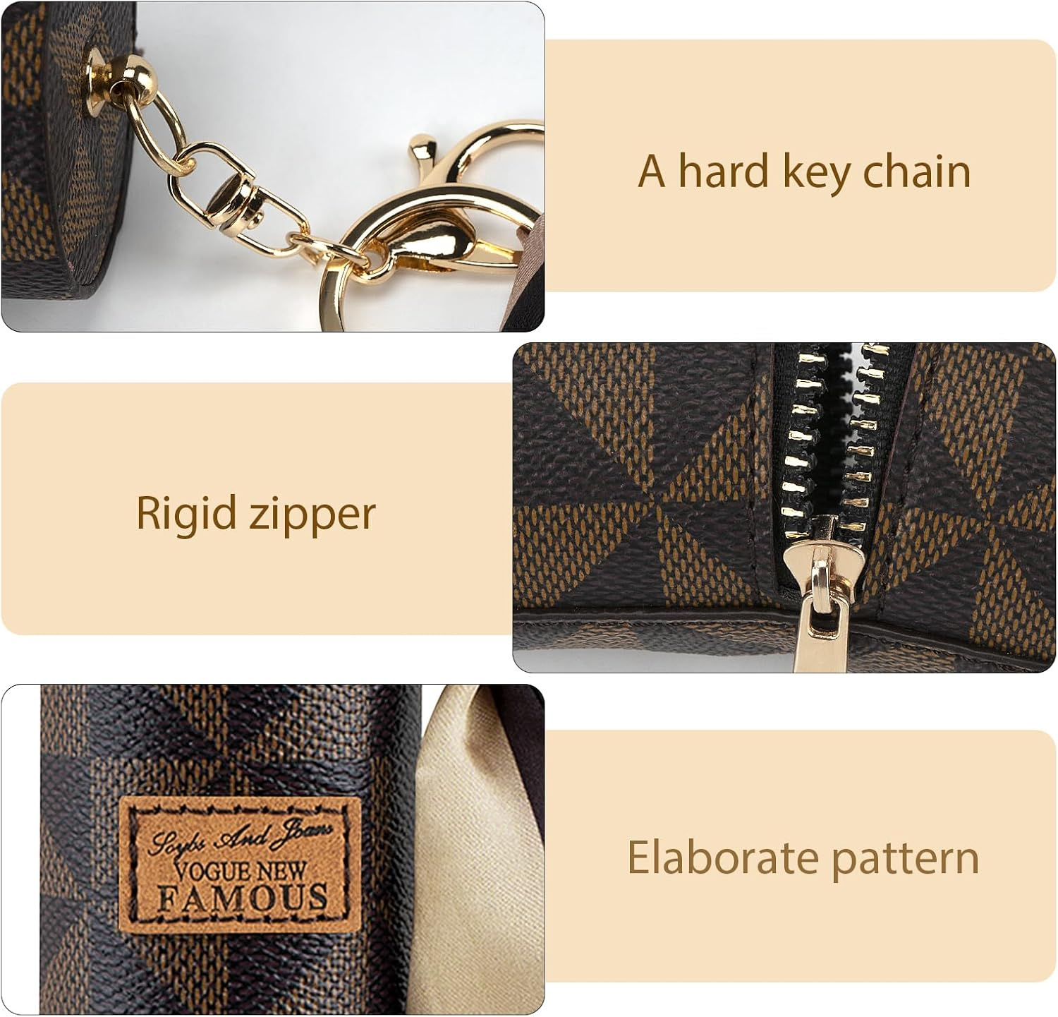 Adorila 2 Pack Lipstick Organizer, Leather Lip Gloss Bag with Keychain, Portable Mini Lipstick Case for Purse, Brown+Pink image number 1