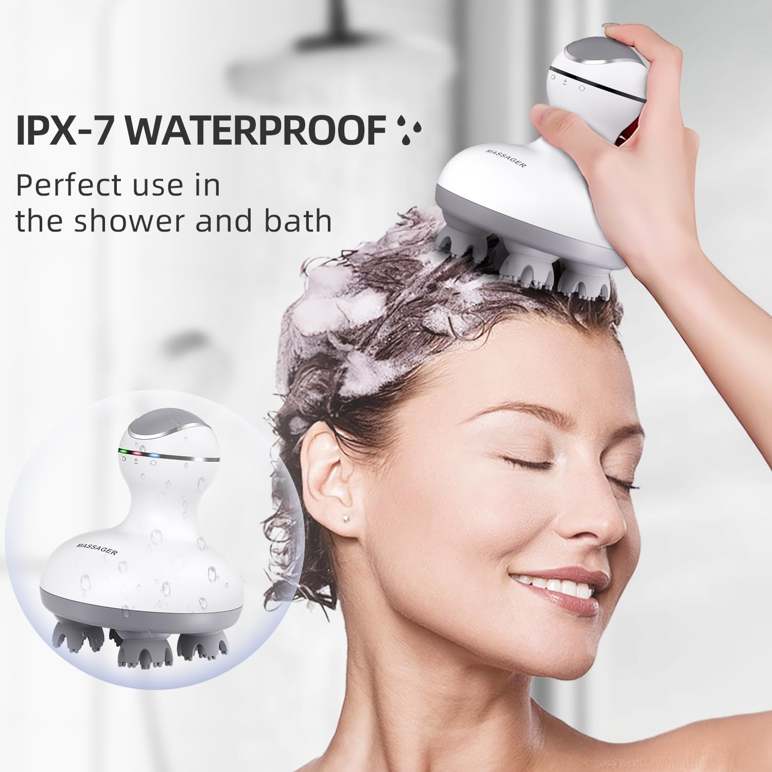 Electric Scalp Head Massager, Handheld Portable Waterproof Head Scratcher Massager with 4 Heads 84 Nodes Gifts Idea for Hair Growth, Deep Clean & Stress Release Massage image number 6