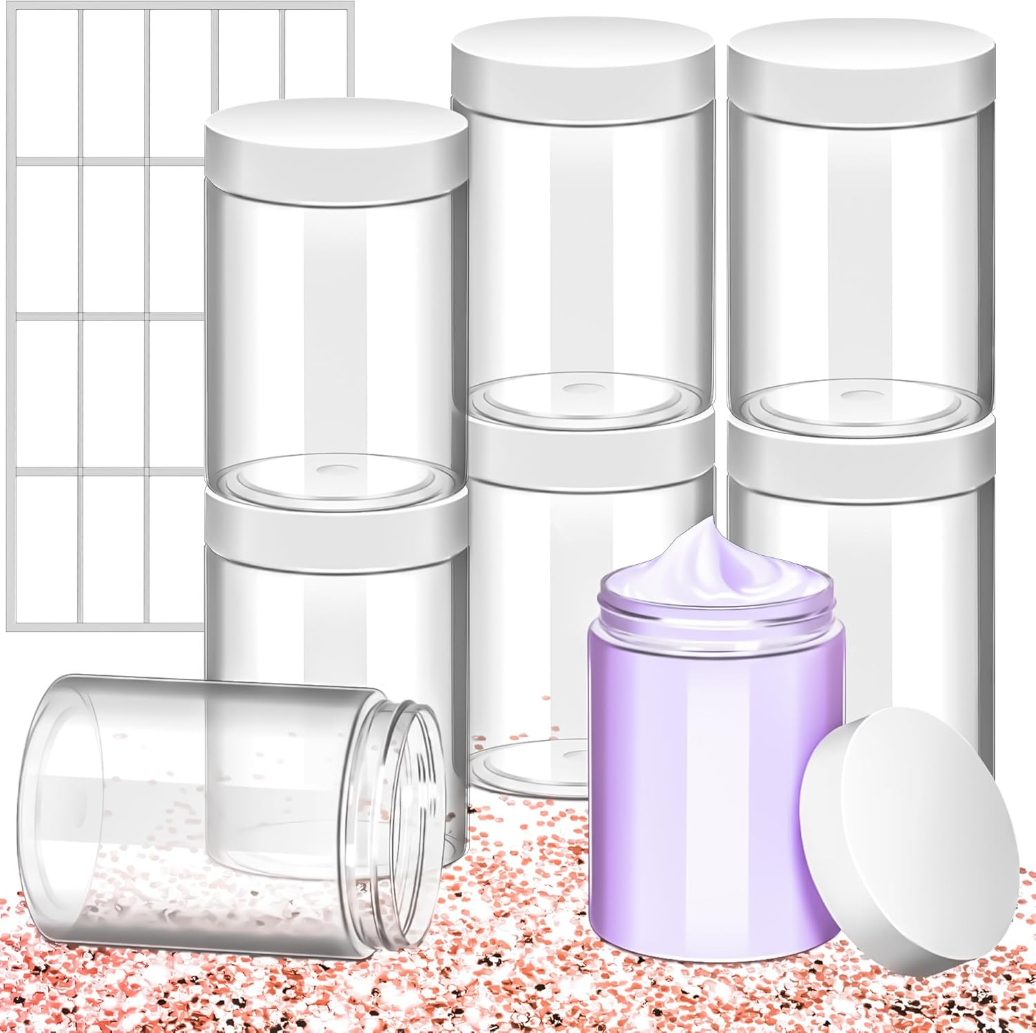 Motbach 6 Pack 12Oz Plastic Jars with Lids, 360Ml round Clear Cosmetic Containers Makeup Jars, Travel Size Container Jar for Makeup Cream Lotion Salve Ointment Sample Travel Storage Beauty Products