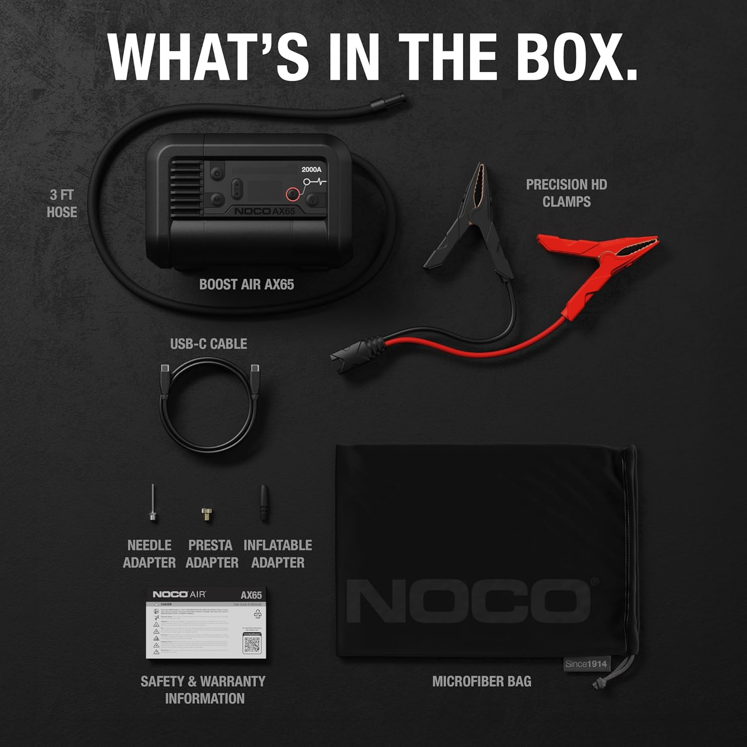 NOCO Boost Air AX65: 2000A Jump Starter with 22A 100 PSI Air Compressor - 8.0L Gasoline and 6.0L Diesel Engines - Inflating Tyres from 0-40 PSI in 2.0 Minutes image number 3