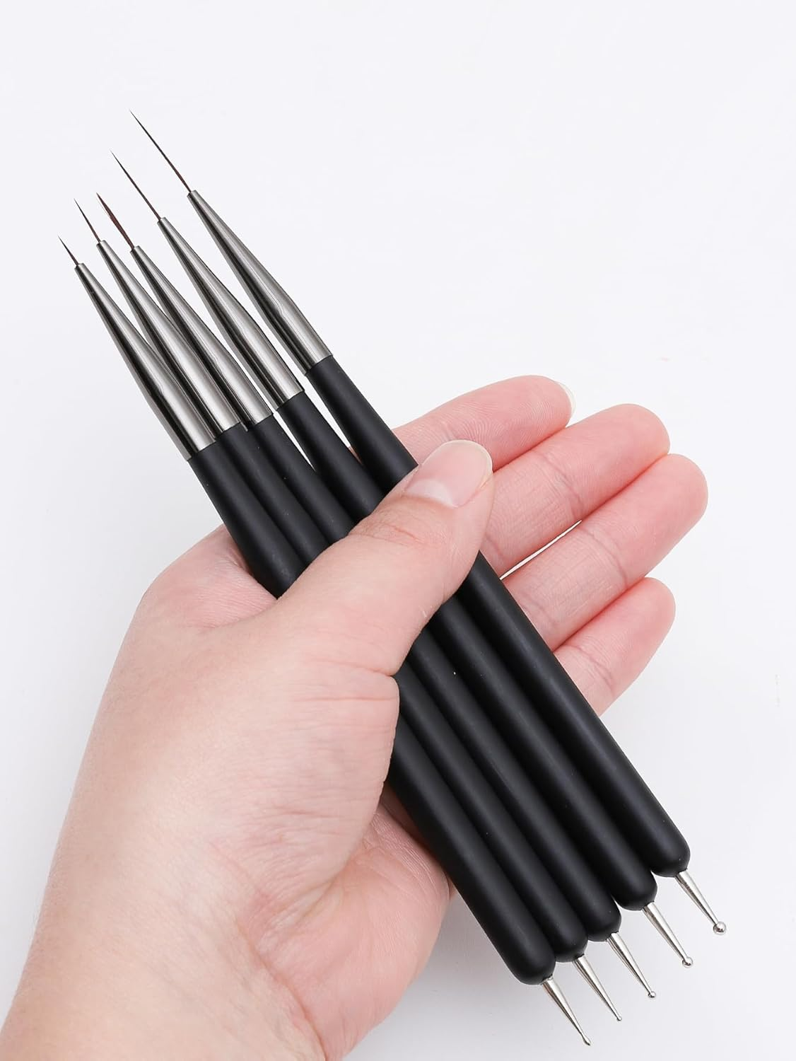 ZEOHBETY Nail Art Brushes, 5Pcs Nail Art Liner Brushes, Dotting Pen Tools, Painting Art Design Brush Set for Long Lines, Thin Details, Fine Drawing Sizes 7/9/11/15/22Mm, Black image number 1