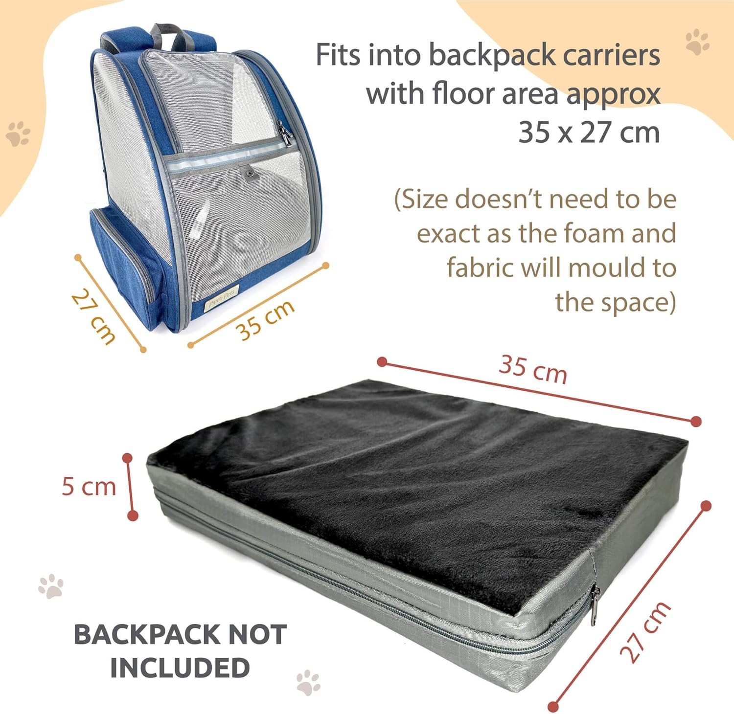 PIPCO PETS - Replacement Cushion for Pet Backpack Carrier | Plush Foam Pillow for Travel Bag: Dogs, Cats, Rabbits, Small Pets | Machine-Washable Waterproof Cover | Booster Cushion, Spare Mat image number 3