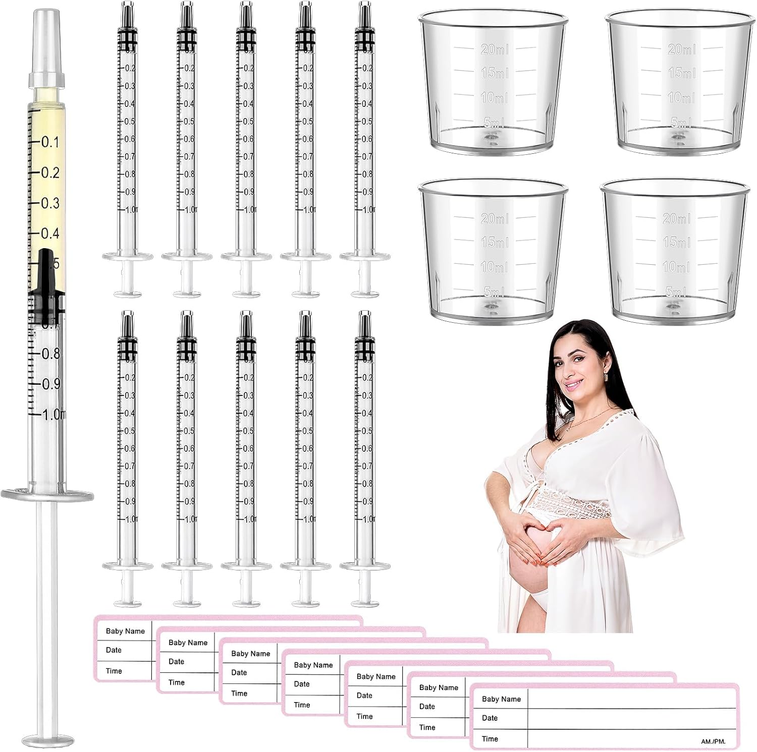 Colostrum Collection Kit - 50Pcs 1Ml Syringes with 4 Measuring Cups & Labels | Bpa-Free Breast Milk Collector for Harvesting & Storage | Essential for Antenatal Expressing & Breastfeeding image number 6