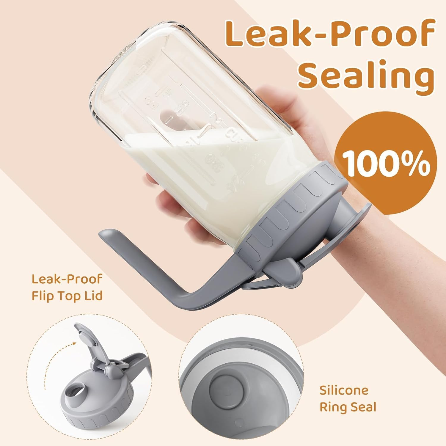 32 OZ Mason Jar Pitcher with Lid Double Leak Proof, Breast Milk Pitcher, 1 Quart Wide Mouth Breast Milk Pitcher for Fridge, Creamer Container for Coffee, Sun Tea, Juice image number 1