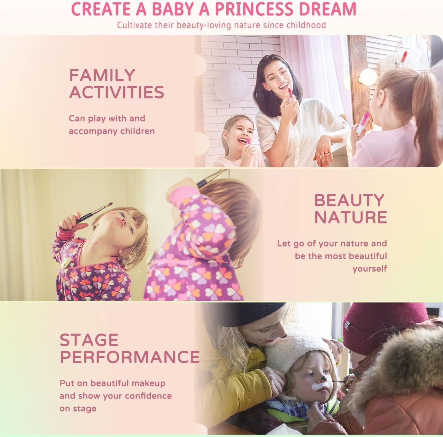 Kids Makeup Kit for Girls, Washable Makeup Girls Toy for Little Girl Princess, Play Make up Safety with Mirror, Beauty Christmas Birthday Toddler 3-12 Year Old Girls, Pink image number 4