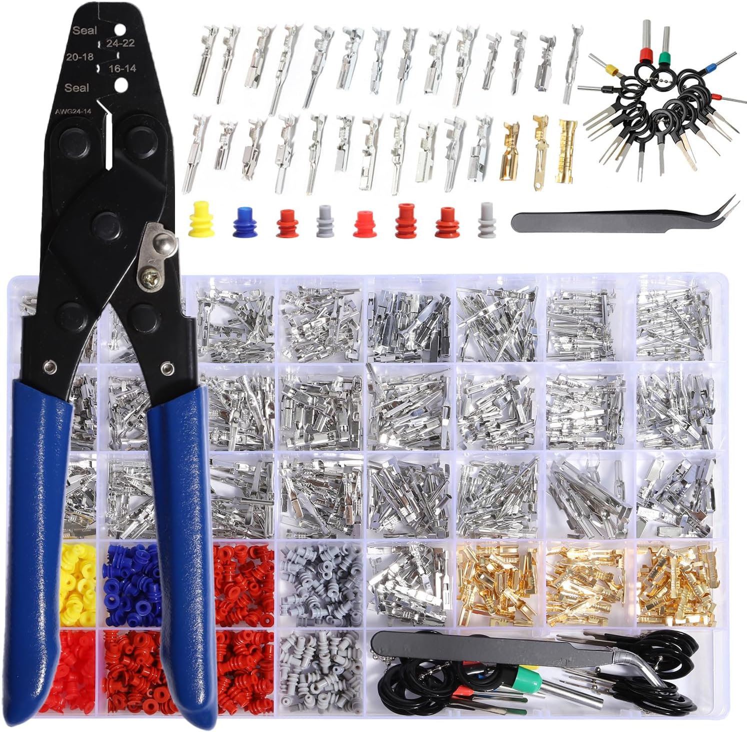 Aikoolwer Connector Pins Kit Terminal Pin Automotive Car Electrical 1/1.5/1.8/2.2/2.3/2.5/2.8/3.5Mm Male Female Wire Seals Removal Tool Kit Motorcycle ATV Wire Non-Insulated Plug Crimp Tools Set image number 3