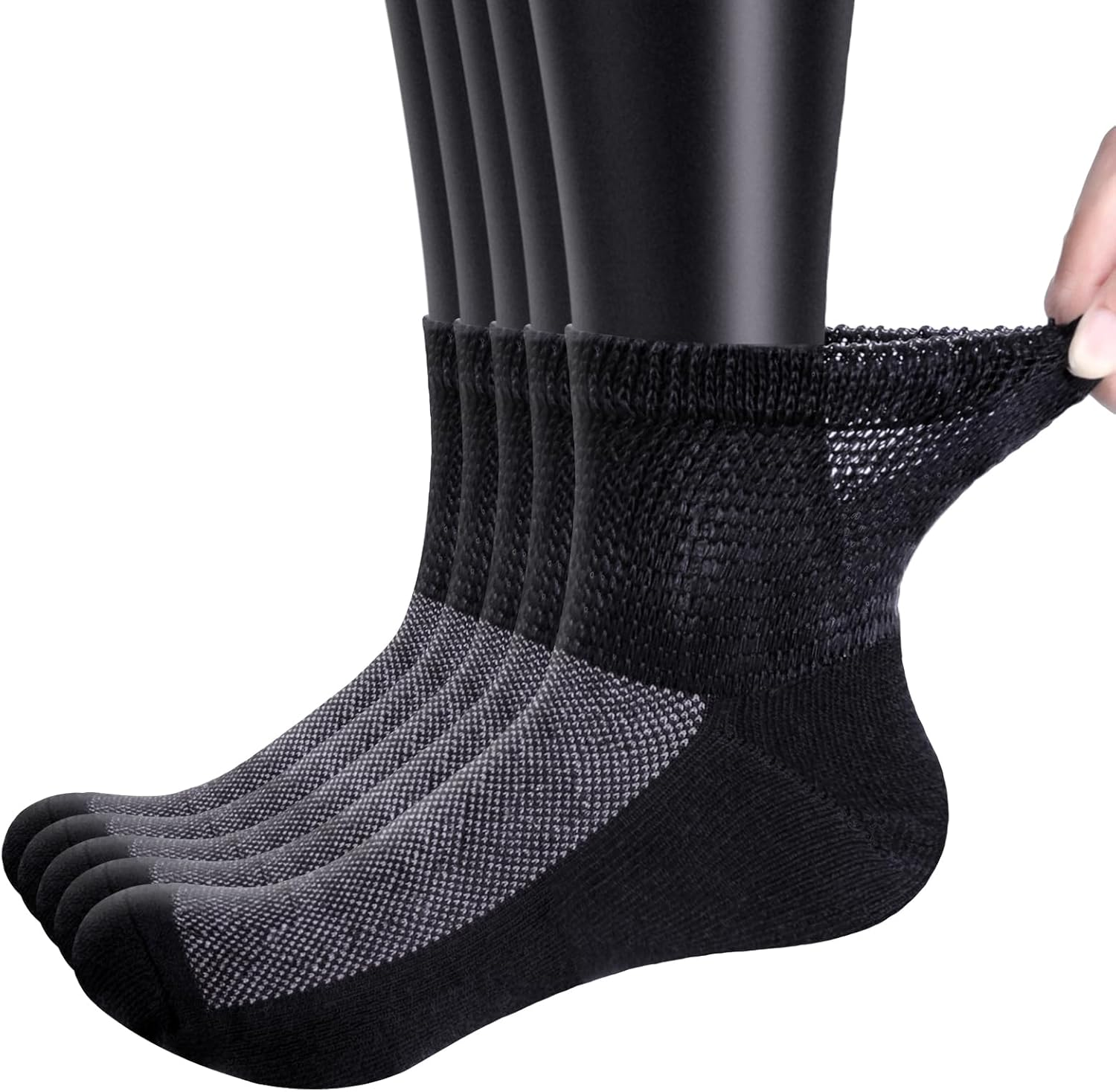 YUEDGE Men'S Bamboo Diabetic Socks with Non-Binding Top, Cushioned Crew Socks for Neuropathy Edema 5 Pairs Size 6-13US image number 6