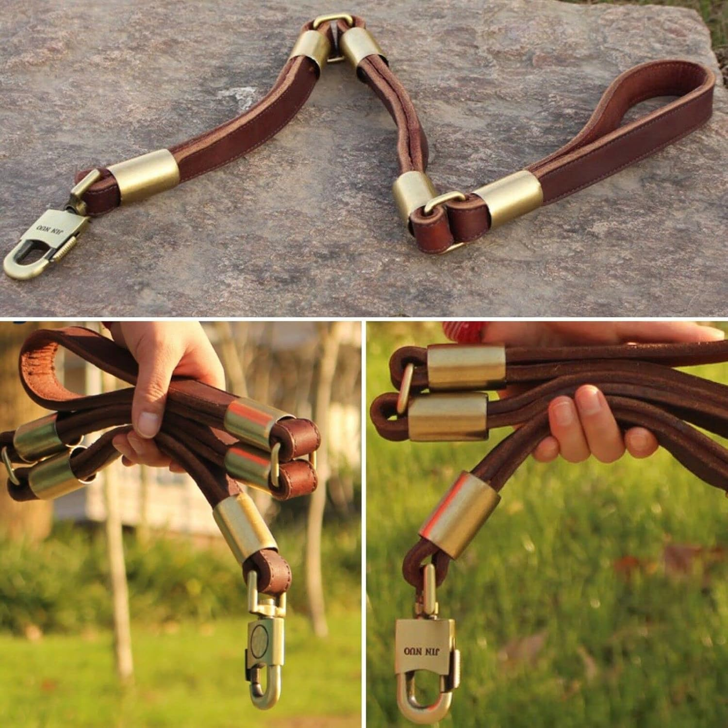 Dog Leash Genuine Real Ox Leather Foldable Dog Leash Lead image number 3