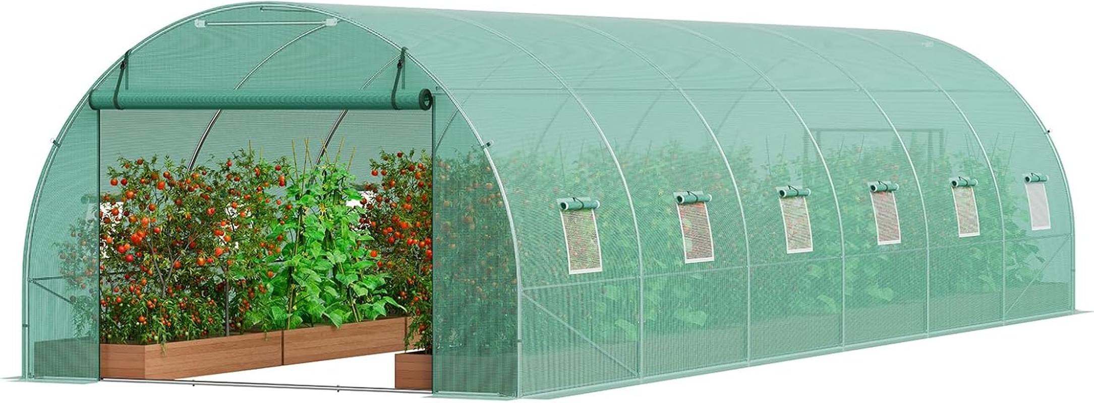 VEVOR Walk-In Tunnel Greenhouse, 29.2X9.7X6.5 Ft Hoop House Greenhouse Tunnel, Plant Hot House with Galvanized Steel Frame, Green PE Cover, Roll-Up Zipper Door and 12 Windows for Outdoor image number 4