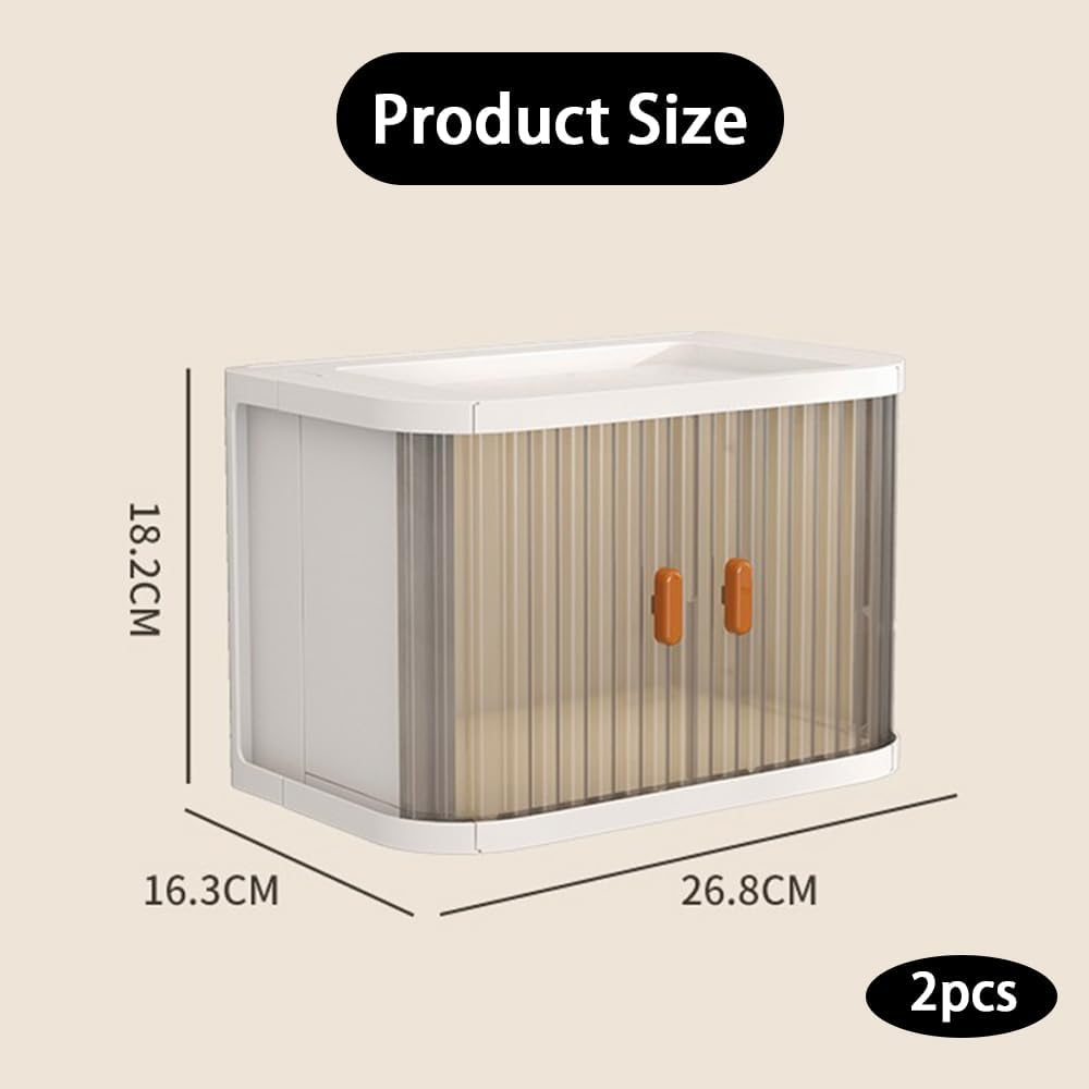 Ranqisys 2-Pack Desktop Storage Boxes with Drawers, Stackable Plastic Organizer for Cosmetics, Jewelry, Hair Accessories, Office Supplies, Masks & Medicine, Folding Design image number 2