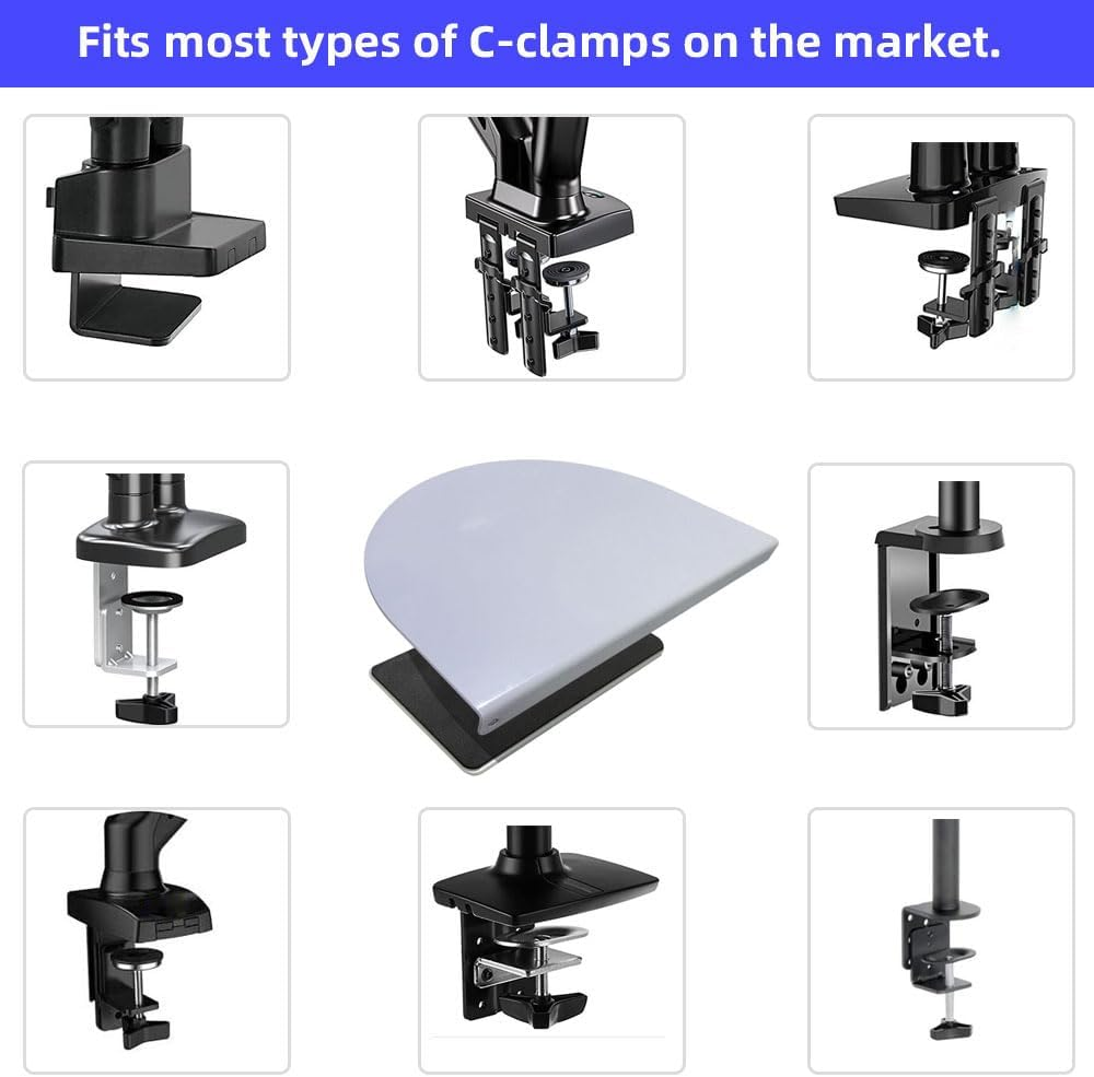 Steel Monitor Mount Reinforcement Plate，Monitor Arm Reinforcement Plate for Fragile Tabletop, Monitor Mount Reinforcement Plate Fits Most Monitor Stand C Clamp Installation (White) image number 2