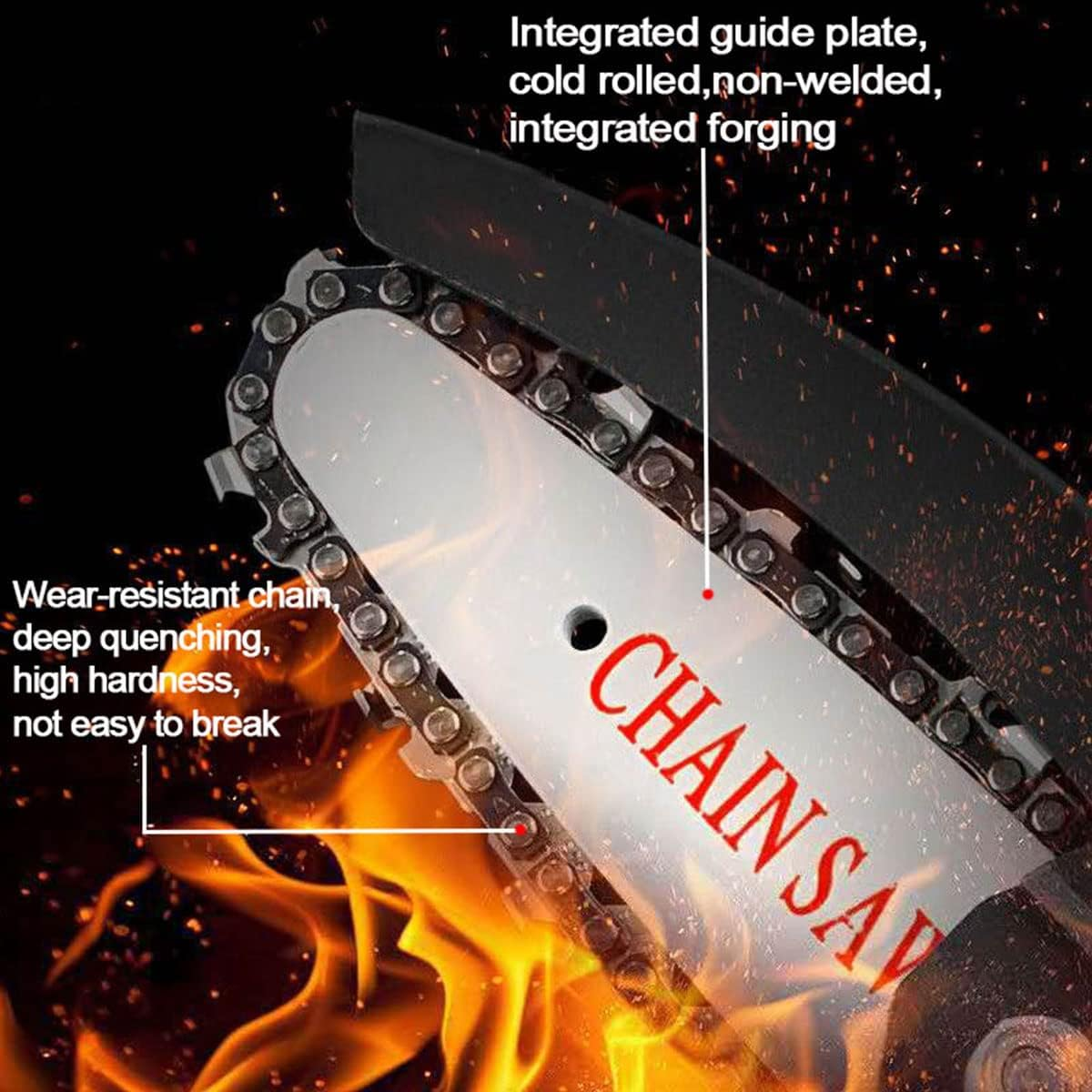 2 Battery 4" Mini Cordless Chainsaw, Rechargeable Electric Pruning Chain Saw, One-Handed Portable Chainsaw for Branch Wood Cutting Garden Tree Logging Trimming image number 5