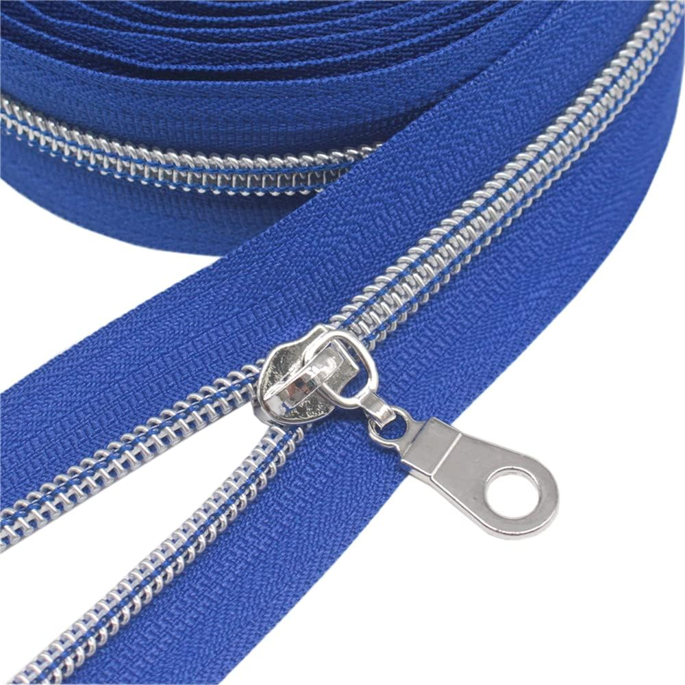Yahoga (Silver) - 5 Silver Metallic Nylon Coil Zippers by the Yard Bulk 10 Yards with 25Pcs Silver Sliders for DIY Sewing Tailor Craft Bag image number 3