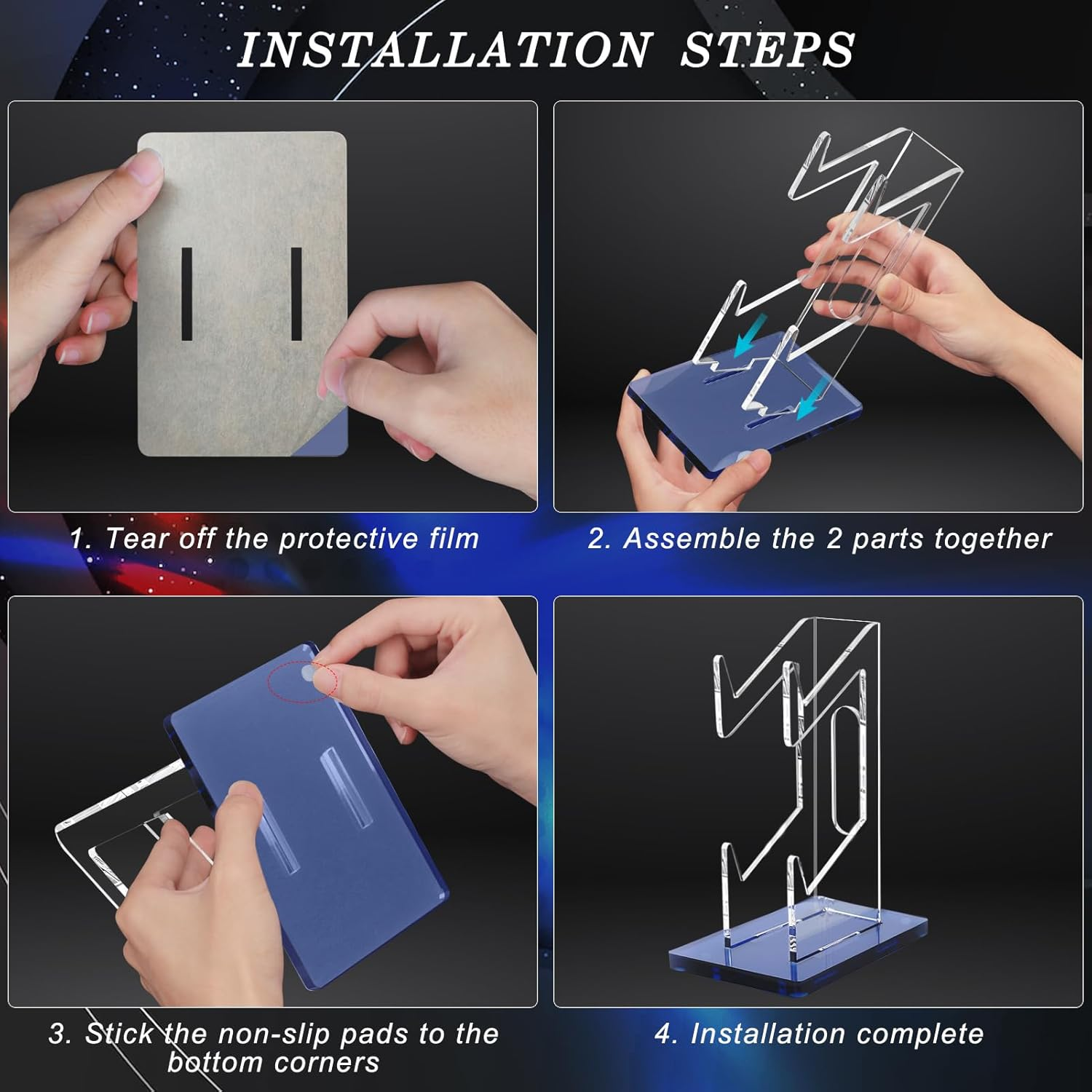 FYY Game Controller Holder 2 Tiers - Universal Dual Controller Stand Headphone Holder, Acrylic Blue Controller Display Stand Compatible with Nintendo Switch Xbox PS5 PS4, Desk Mounts for Controller - 2 Pcs-Black image number 6