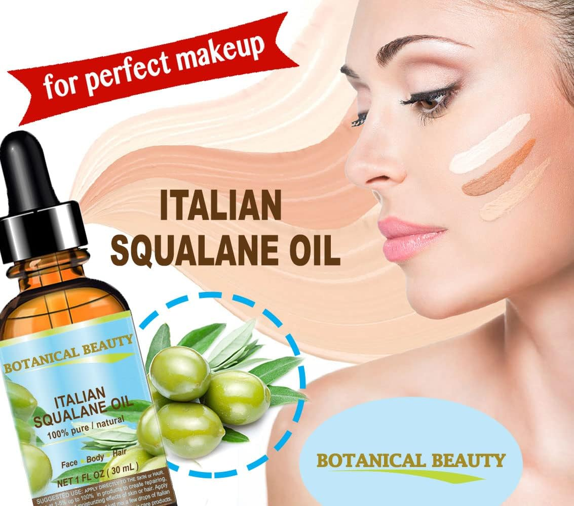 SQUALANE Italian. 100 Pure / Natural / Undiluted Oil. 100 Ultra-Pure Moisturiser for Face , Body & Hair. Reliable 24/7 Skincare Protection. 1 Fl.Oz- 30Ml. by Botanical Beauty.