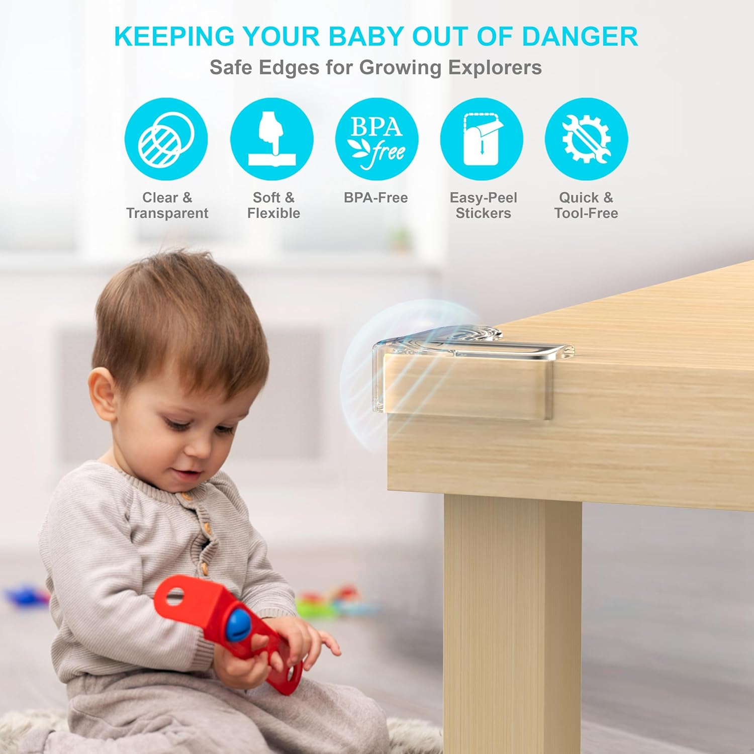 LAKE STORM Pack of 12 Table Corner Protectors for Kids, Clear and Flexible Furniture Corner Protectors Baby with Strong Adhesive, Odorless Non-Toxic Corner Guards Baby Proof, 2 Shapes image number 1