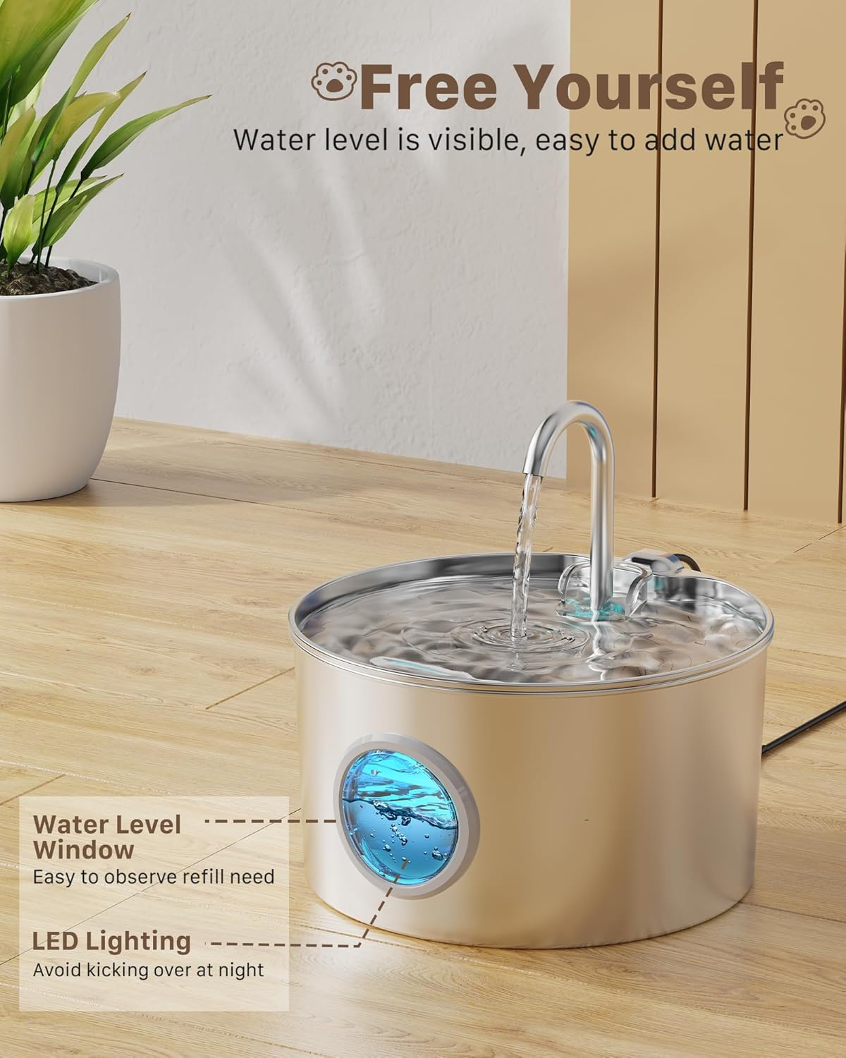 Stainless Steel Cat Fountain: Automatic Cat Drinker &ndash; 2.2L Cat Fountain &ndash; Super Quiet Pet Water Fountain &ndash; Water Dispenser for Dogs &ndash; with 6 Filters + 3 Sponges image number 5