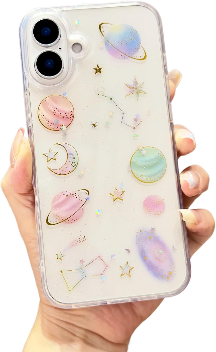Yzniyzce Compatible for Samsung Galaxy A36 / A56 5G Case, Cute Clear Cases with Design Stars and Moon Bling Glitter Planet Aesthetic Silicone Shockproof Cover Women Girls for Samsung A56 6.7'', Space image number 5