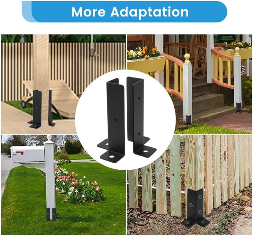 8 Pcs Adjustable Deck Post Anchor Base Brackets Fit 1.5X1.5,2X2,2X4,4X4 Post,Wood Fence Pergola Post Base Brackets Kit,Heavy Duty Half Column Black Post Brackets Support Base Brackets for Deck Railing image number 1
