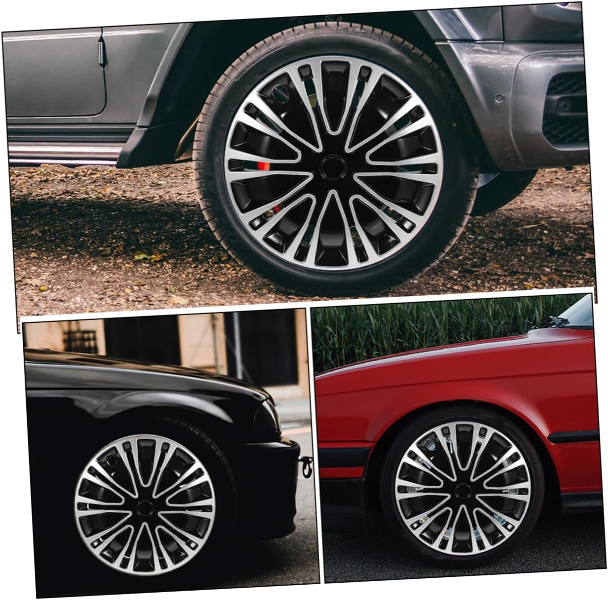 CHILDWEET Decorative 12 Inch Automotive Wheel Hub Covers 2Pcs Universal Car Hubcaps Silver Black Rim Caps for Vehicle Tires Accessories image number 5