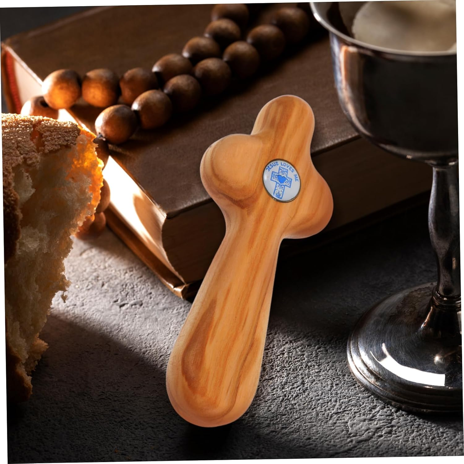 Angoily Wooden Handheld Cross Sustainable Olive Wood Pocket Cross for Prayer Compact Design for Christian Ceremonies Symbol of Faith and Devotion Easy to Carry image number 2