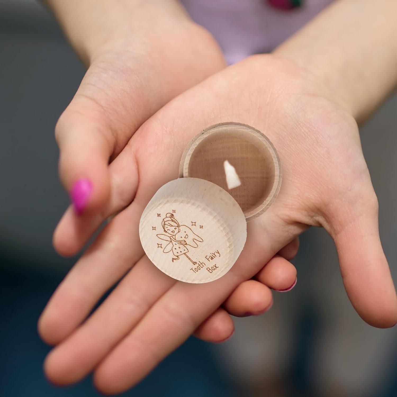 Round Wooden Tooth Box Keepsake Organizer, Mini Cute Collect Lost Tooth Souvenir Storage Box, Tooth Fairy Cases for Birthday Baby Shower, Kids Gift image number 3
