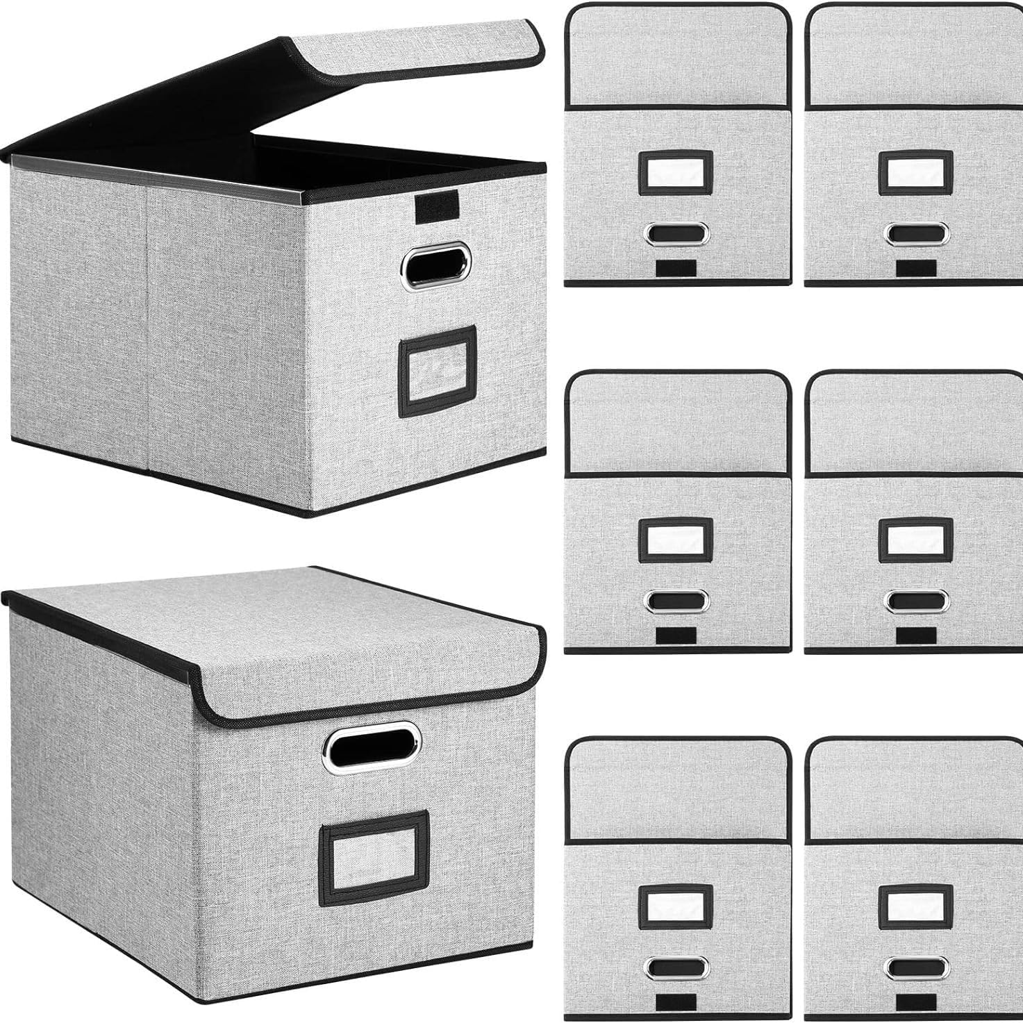 File Organizer Box, Upgraded Large Linen Hanging Office Document Storage Box with Lid, Collapsible Filing Storage Boxes, Filing Box Cabinet for Office Home (Grey) image number 3