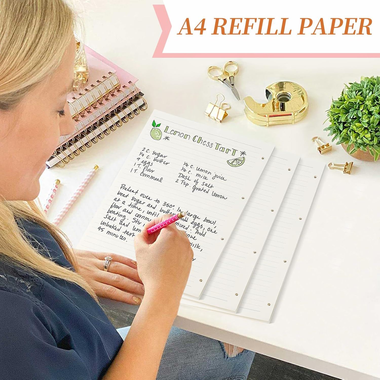 Songaa A4 Refill Paper [3 Packs] - 100GSM Thick Refill Paper, 135 Sheets (270 Pages) Refillable Paper 4-Hole Filler Inserts Loose Leaf Paper for 4 Ring Binder Folder Refillable Notebook (Lined Paper) image number 2