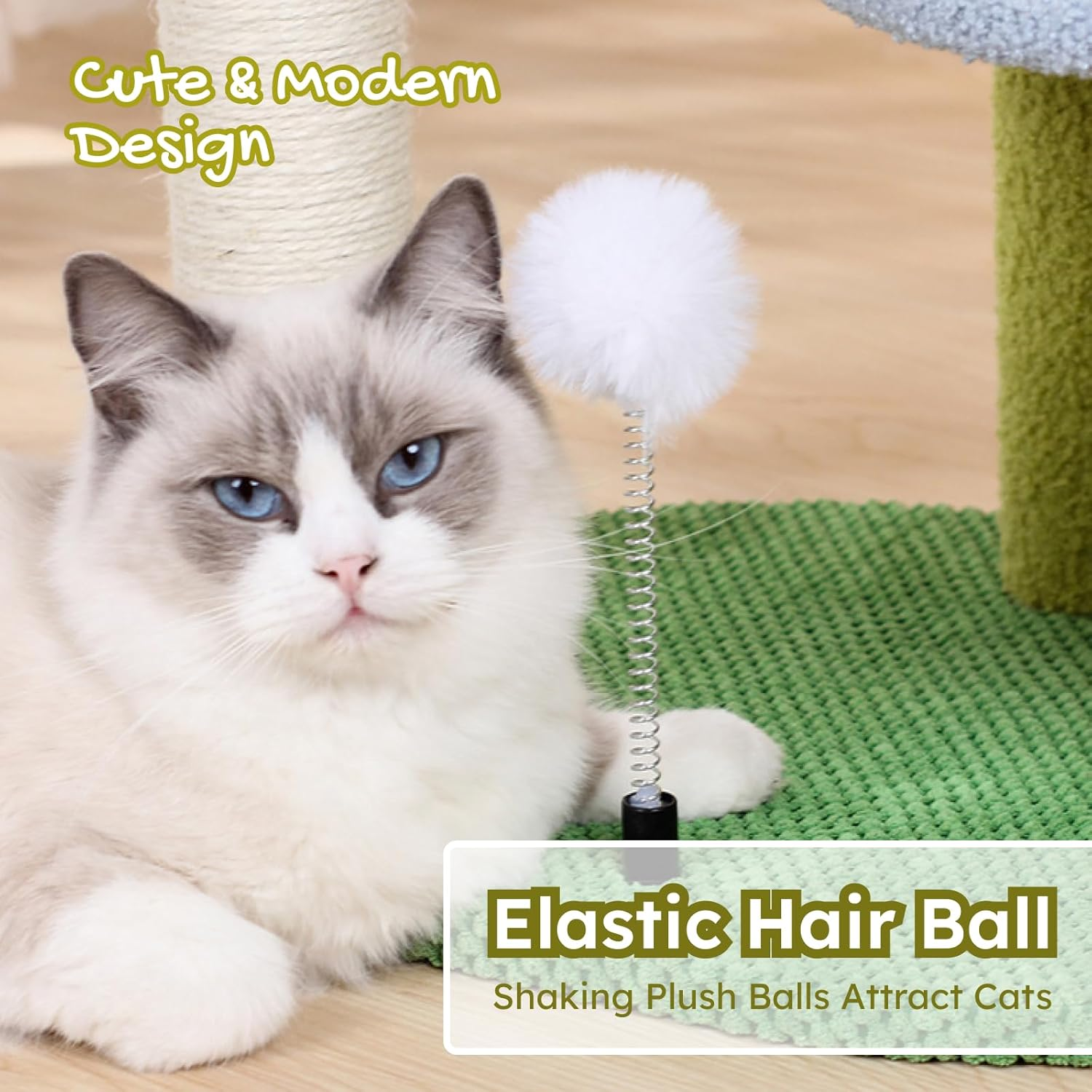 Cute Cat Tree - Duck Shaped Cat Tower with Cozy Bed, Scratching Post, Plush Perches and Hanging Toys, Sturdy Cat Activity Tower for Kittens and Small Cats, 52Cm Tall image number 1