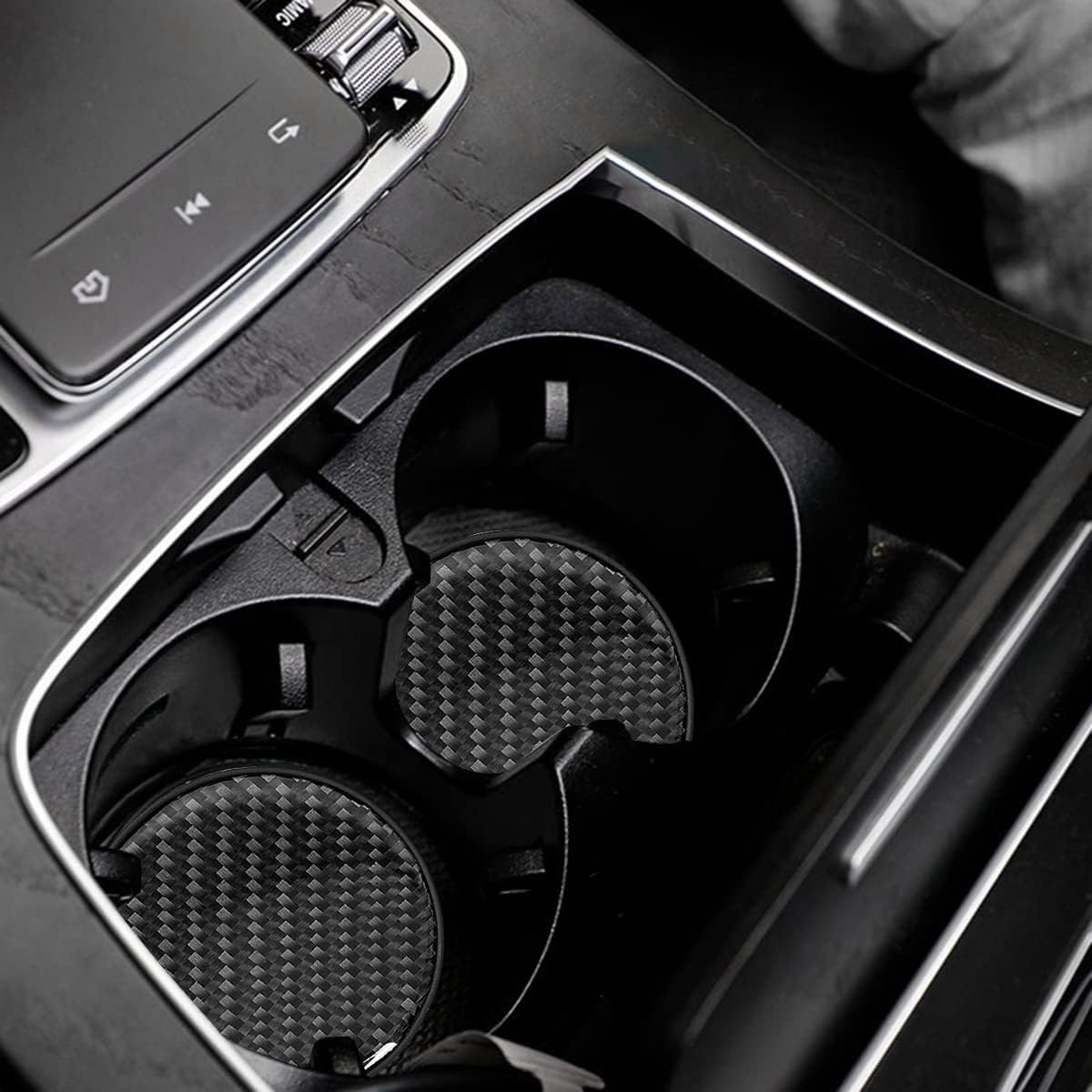 Car Cup Holder Coaster, 2 PCS Carbon Fiber Non-Slip Embedded Coasters, Universal 2.75 Inch Cup Holder Insert Coaster Pad, Sports Racing Durable Drink Mat, Car Interior Accessories