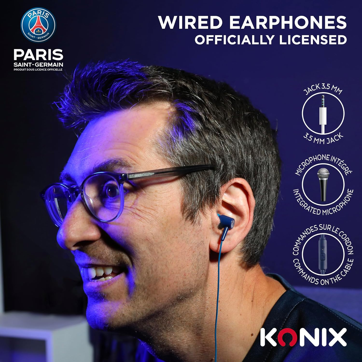 Konix PSG Wired Headphones - 10Mm Speaker - Built-In Microphone - 3.5Mm Jack - 1.4M Cable - Blue