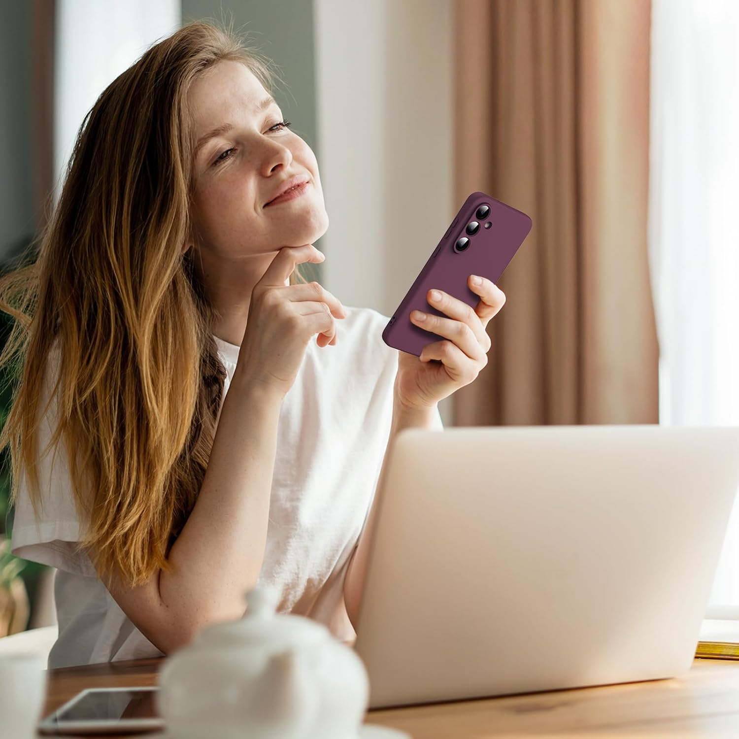 Byvuwiay Mobile Phone Case for Samsung Galaxy S25 FE 5G, Soft TPU Liquid Silicone Case, Shockproof, Scratch-Resistant, Samsung S25 FE 5G Protective Case, Wine Red image number 3