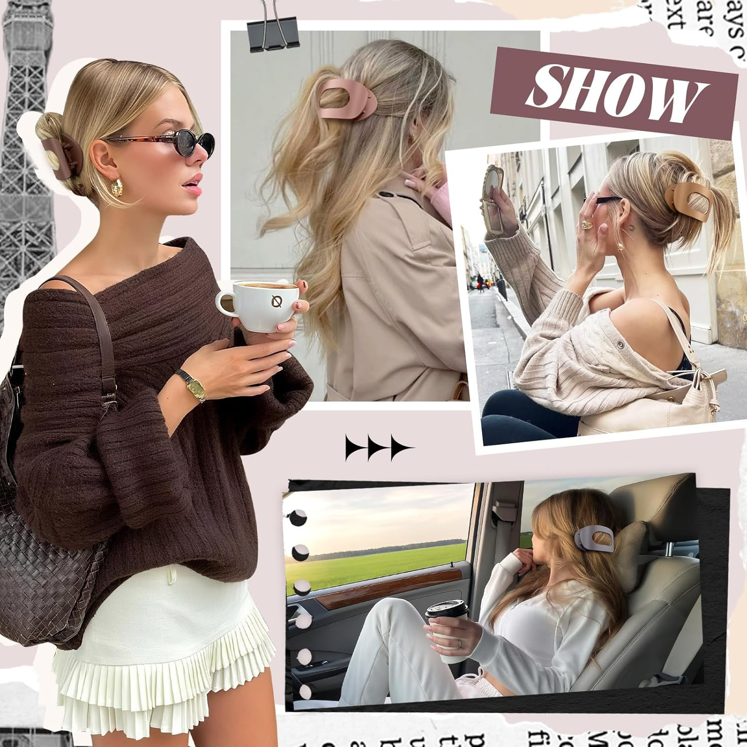 Kavya Flat Hair Clips Women - 6 Pcs Curved Design Flat Hair Claw Clips for Lying & Driving Non-Slip Duckbill Hair Clips - Strong Hold round Claw Clip for Thin & Thick Hair French Hair Accessories