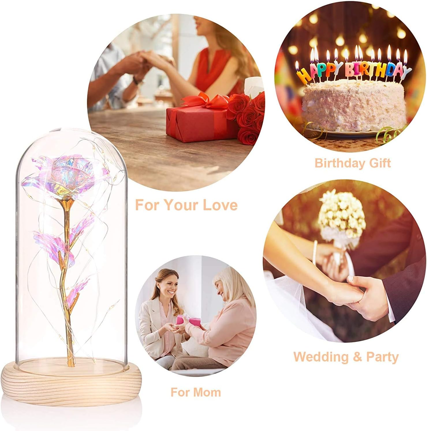 IRONA Beauty and the Beast Rose in Glass Dome with LED Lights, Everlasting Crystal Rose Flowers, Birthday Gifts for Women, Christmas Valentine'S Day Mother'S Day Birthday Best Gifts image number 5