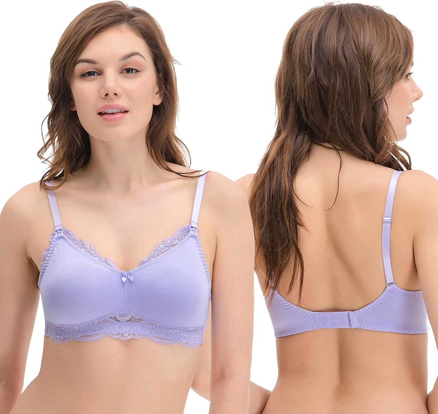 Curve Muse plus Size Nursing Cotton Unlined Bra with Lace Trim-2 or 3PK image number 2