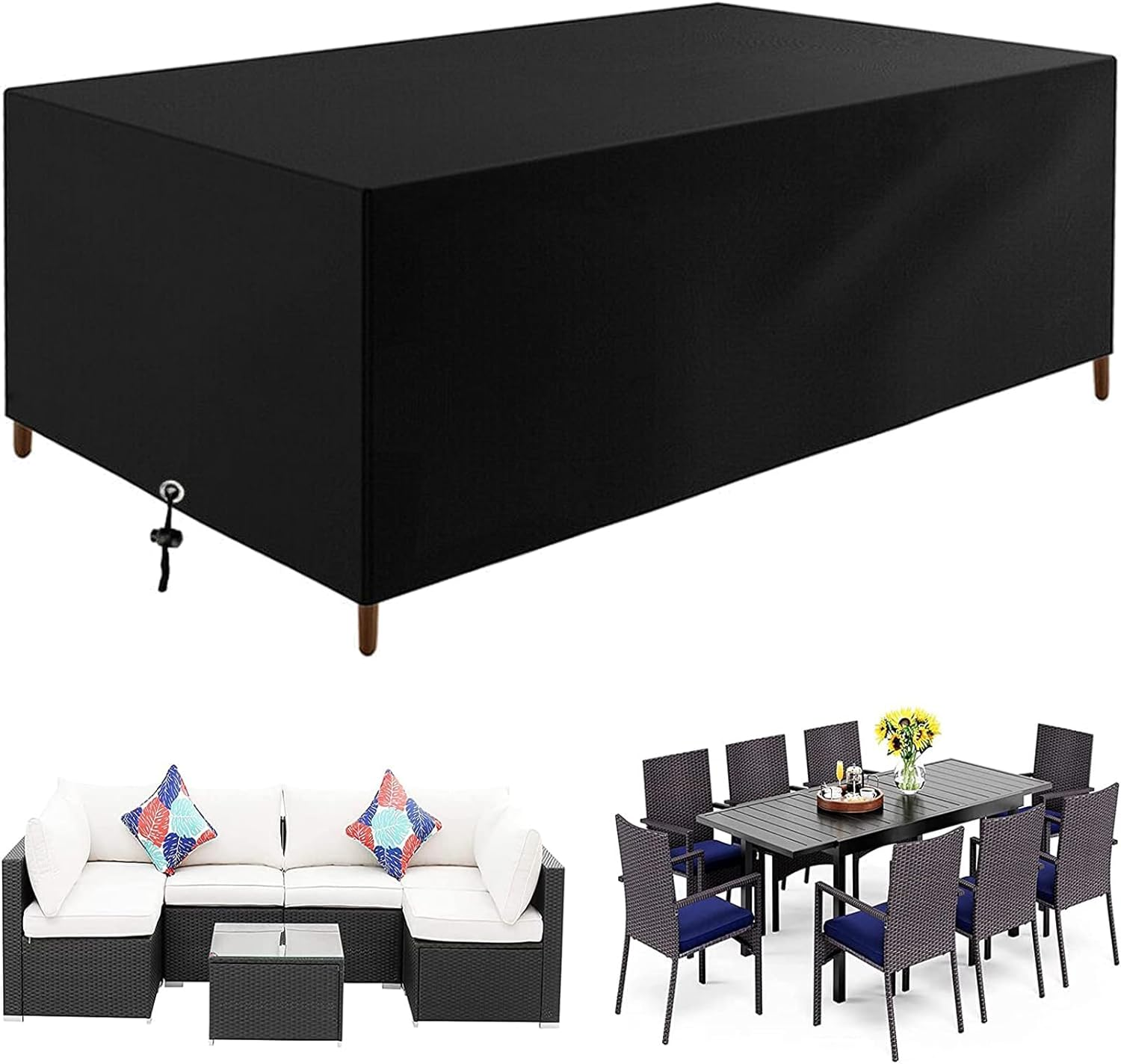 Patio Furniture Cover Waterproof Durable Heavy Duty 210D Oxford Rectangular Outdoor Sectional Sofa Set Covers Wind Dust Proof Anti-Uv for Outdoor Picnic Table, Dining Furniture (242*162*100Cm) image number 1