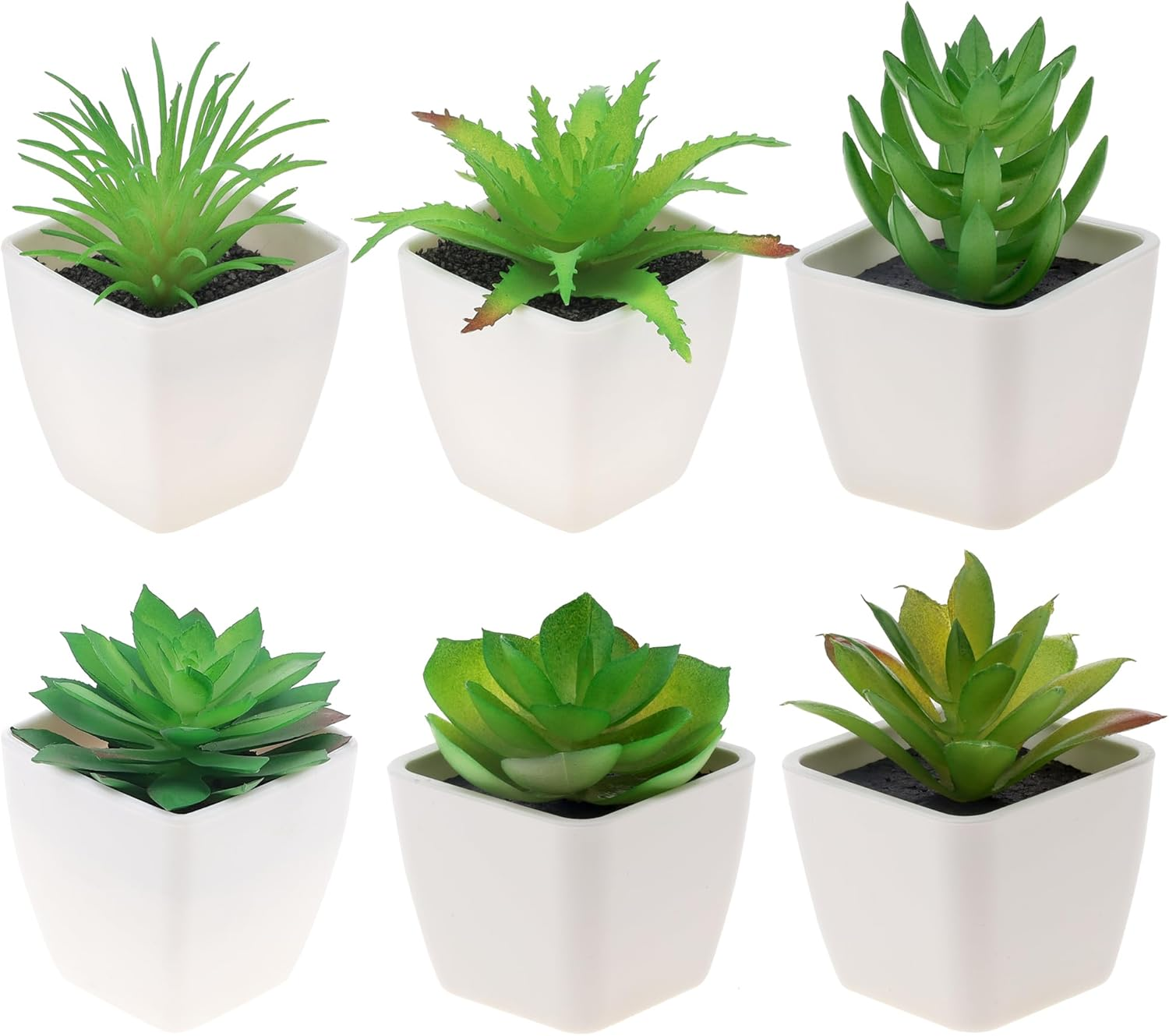 Gresorth 6 Pcs Artificial Succulents Plant Potted Decoration Fake Green Aloe Lotus Model Realistic Mini Bonsai Ornament Home Bathroom Bedroom Windowsills