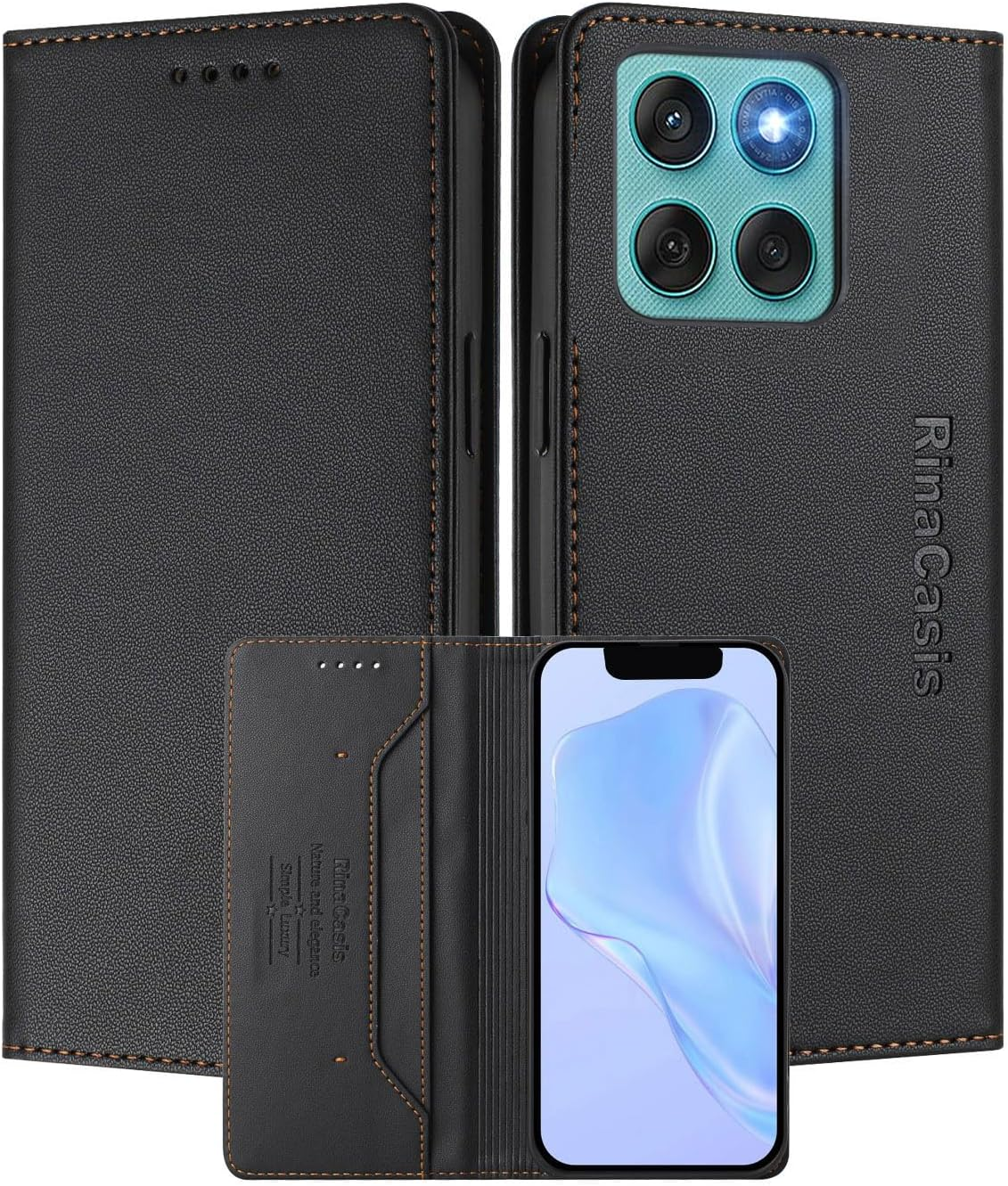 MOJIA Case for Motorola Edge 60 Fusion/Edge 60, PU Folio Leather Wallet Phone Case Protective Cover with Card Slot and Stand Function Dark Green