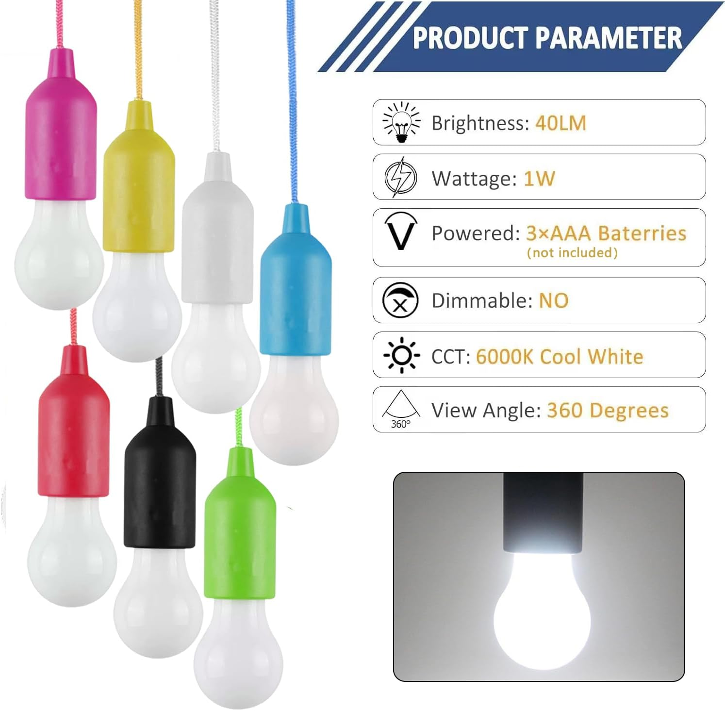 LED Pull Cord Light Bulb 4 Pack, LED Camping Lantern Lights Hanging Tent Lamp Light Bulbs for Camping, Hiking, Home Decor, Hurricane Emergency, Storms, Outages and More (4Pcs Black)