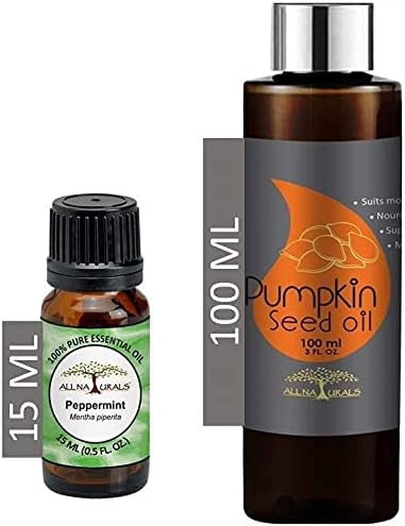 All Naturals 100% Pure Hair Growth Combo of Peppermint Essential Oil (Up, India) 15Ml and Pumpkin Seed Oil 100Ml for Hair Care and Hair Growth image number 1